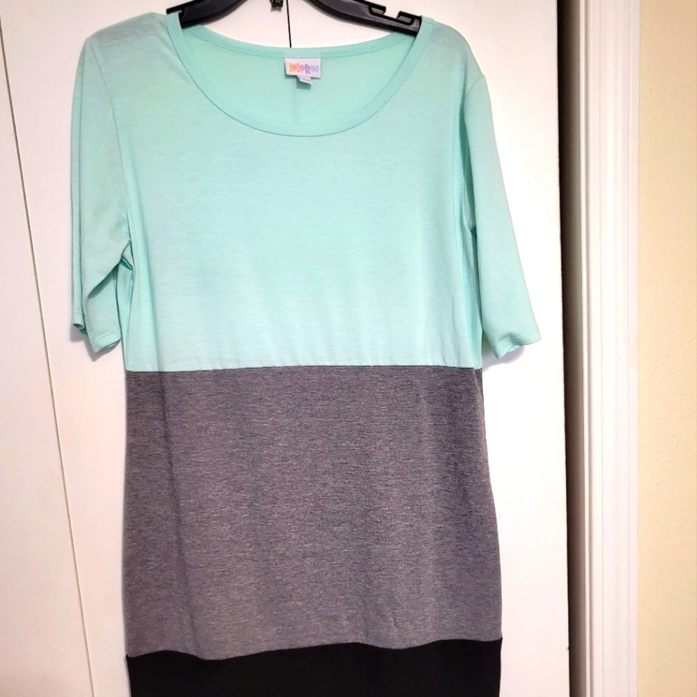 Lularoe Mint, Gray and Black Color Block Calf Length Dress